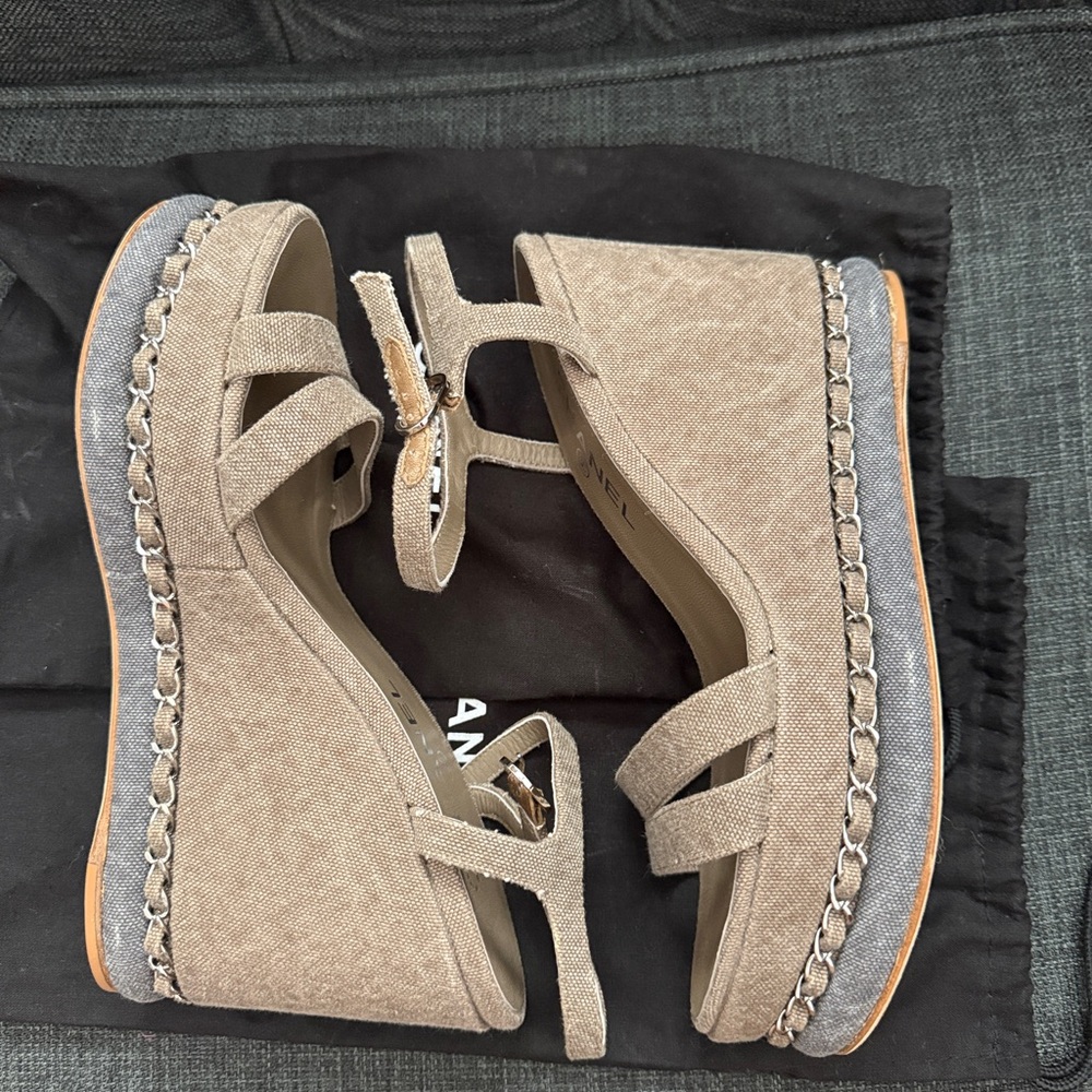 CHANEL Women's Beige Wedge Sandals - Picture 2 of 8